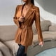 thumbnail image 4 of Chaqueta de traje para mujer, reversos de manga larga, traje informal delgado y elegante para mujer, prendas de vestir para trabajo de oficina, marrón L, 4 of 7