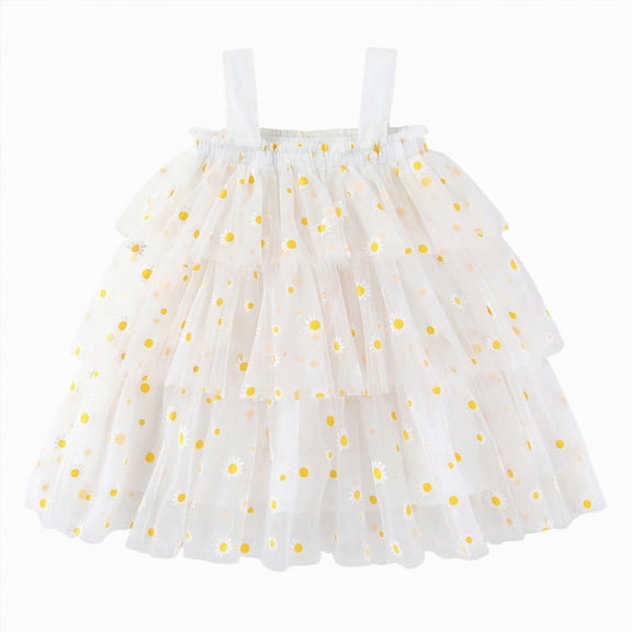 mgoYE Girl Easter Dress Toddler Girl Tutu Dress, Summer Ruffle Short Sleeve Tulle Dress Floral Embroidery Holiday Party Princess Sundress(White,3-4 Years)