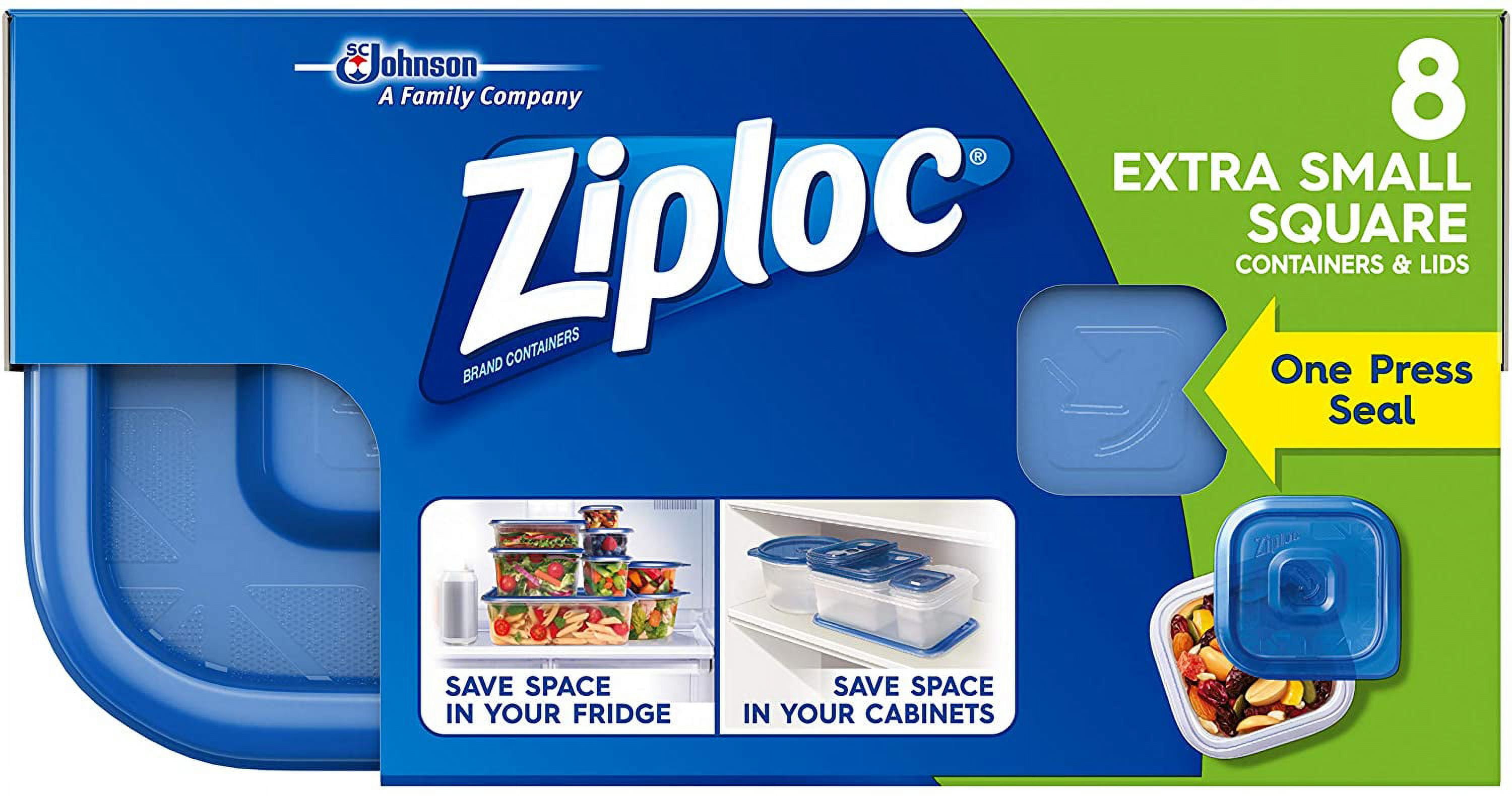 Ziploc® Brand, Food Storage Containers with Lids, Smart Snap Technology,  Mini Square, 8 ct