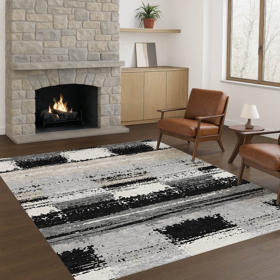 Addison Rugs Chantille Indoor/Outdoor Transitional Squares Black Machine Washable Rectangle Rug, 10' x 14'