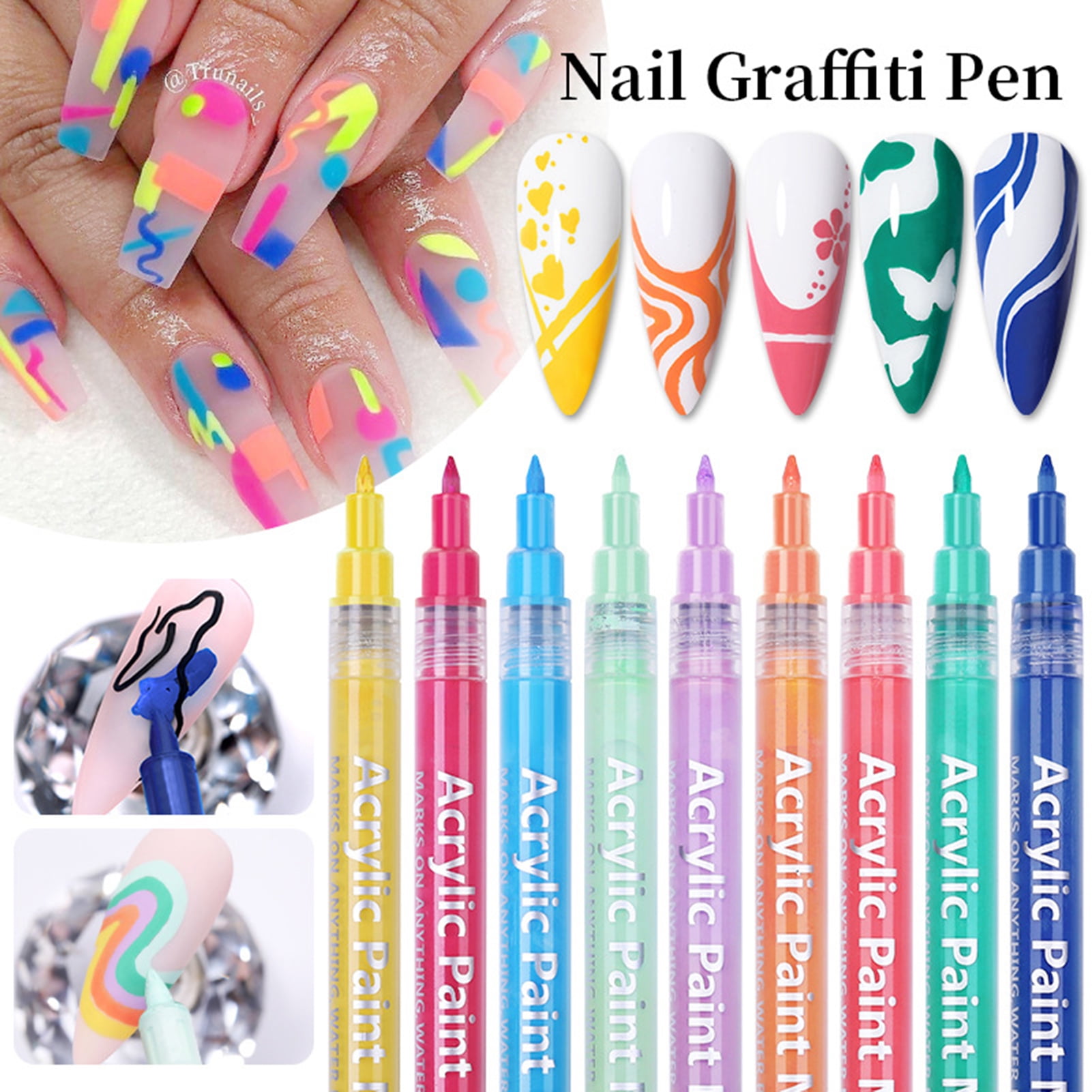 1set Nail Art Drawing Pen Graffiti Nail Acrylic Pen Waterproof Painting  Liner Diy 3d Abstract Line Nail Art Beauty Tool Manicure