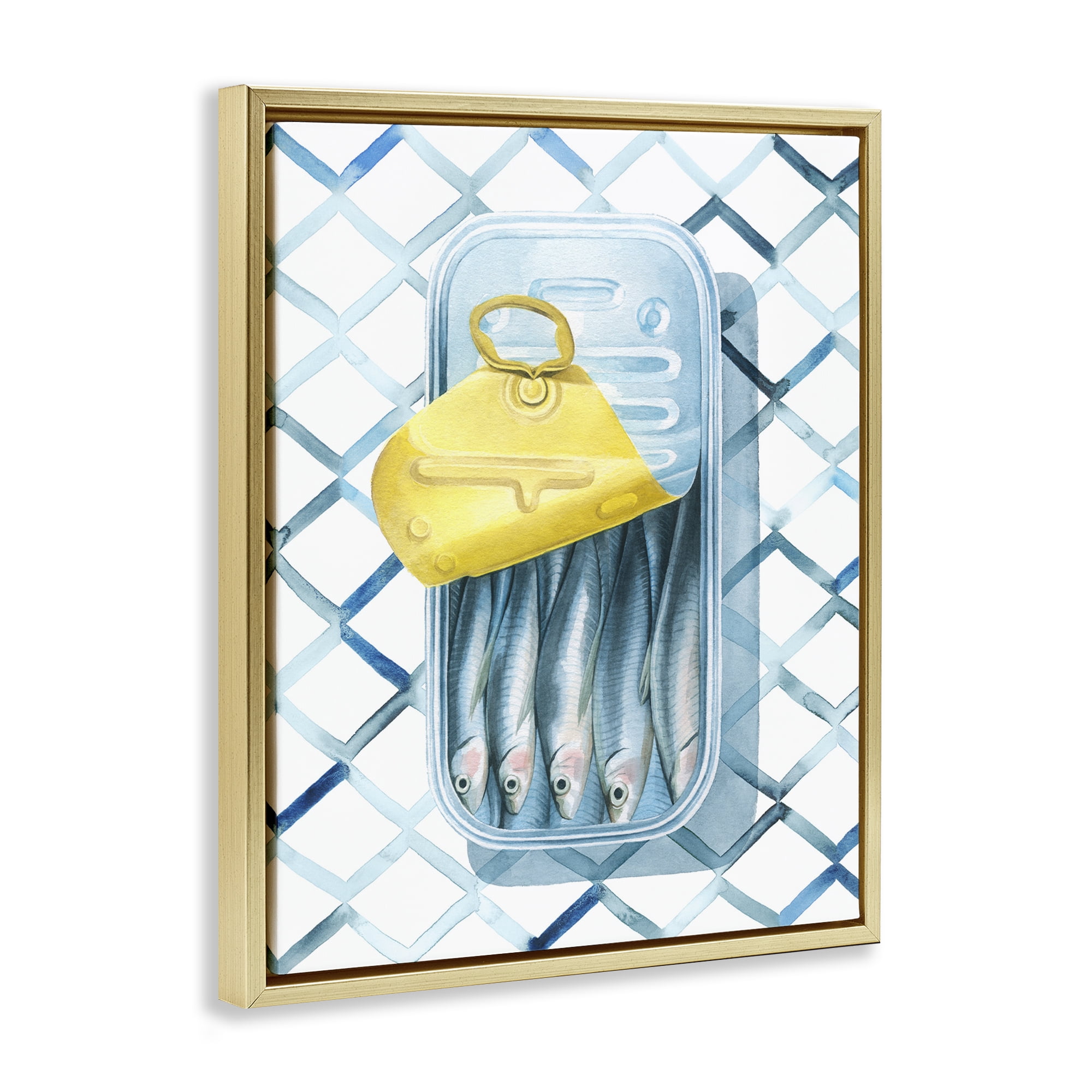 Stupell Industries Geometric Sardines Can Food & Beverage Painting Gold Floater Framed Art Print Wall Art, 25 x 31