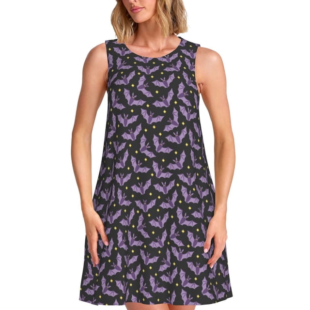 Disketp Bat Purple para Vestido sin Mangas para Mujeres, Vestidos de Verano para Mujeres, Casual y Holgado para la Playa