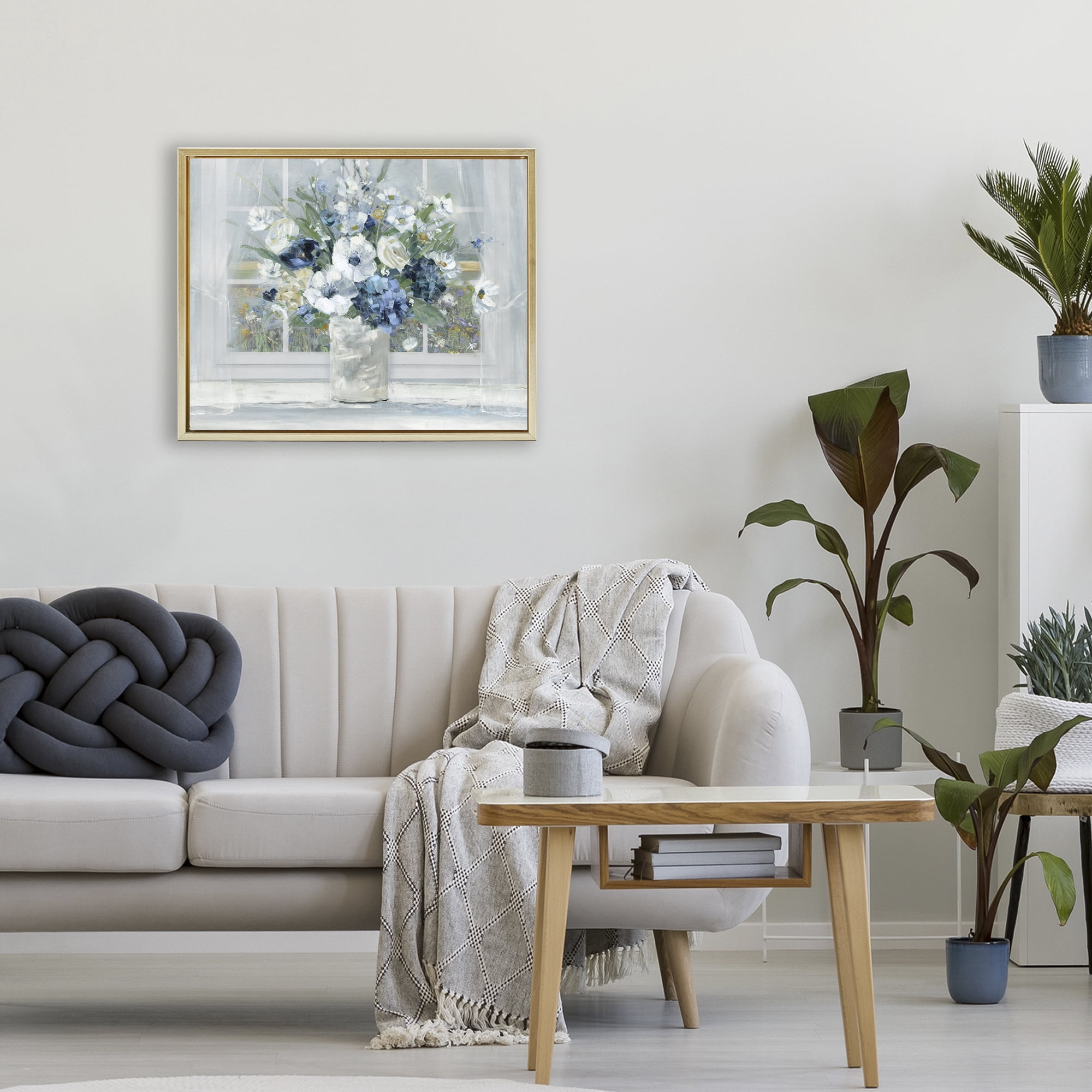 Stupell Industries Blue Hydrangea & Anemone Bouquet Gold Framed Floater Canvas Wall Art, design by Sally Swatland