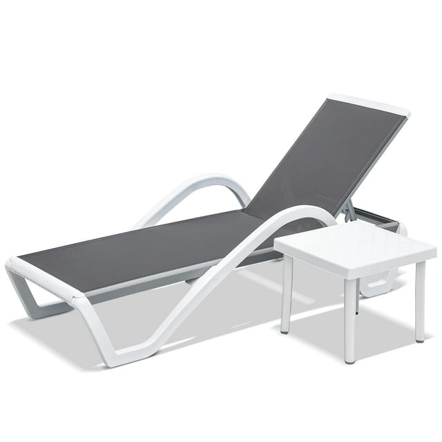 Mydepot Domi Patio Chaise Lounge, Outdoor Aluminum Chair, Adjustable Backrest, Beach Patio Chair