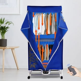 SONGMICS Clothes Drying Rack Foldable with Height-Adjustable Wings 33  Drying Rails Sock Clips Silver and Blue