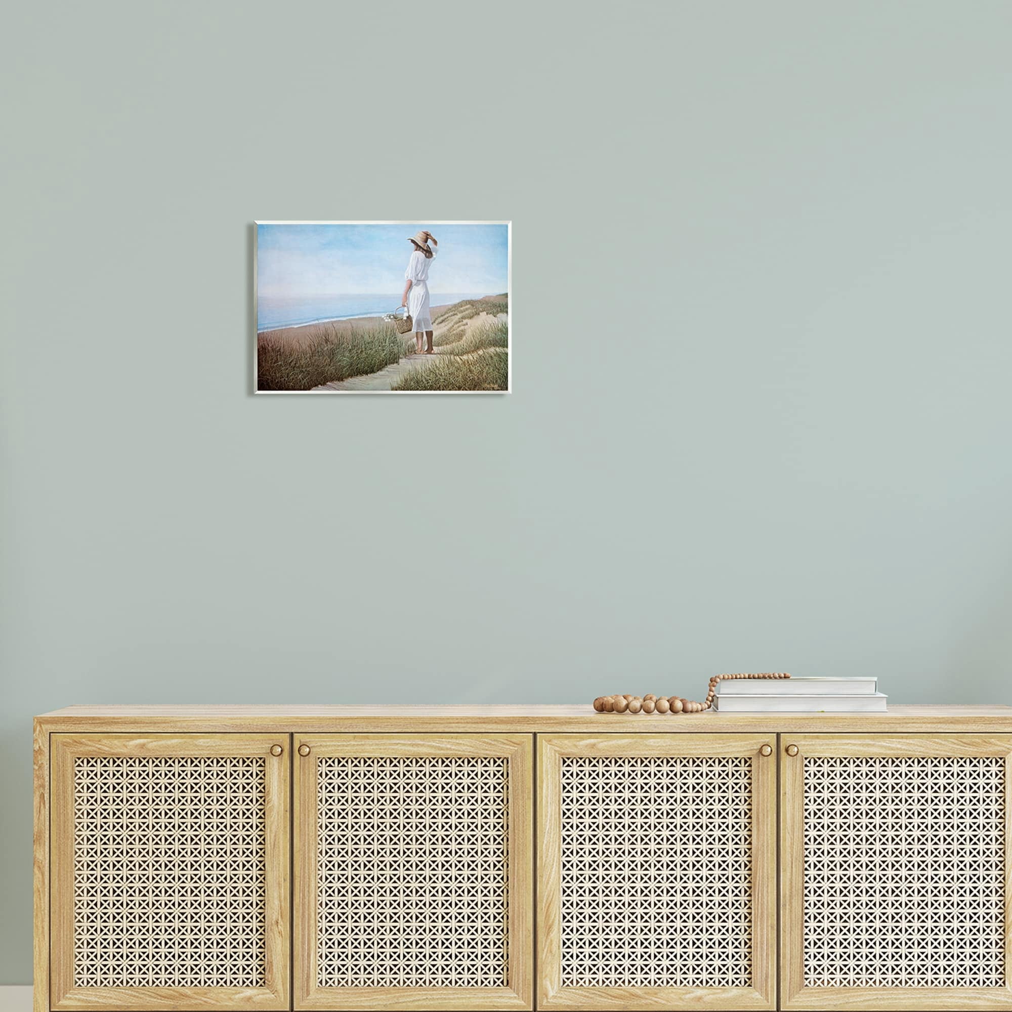 Stupell Industries Woman Enjoying Peaceful Beach Shore Landscape View Painting Unframed Art Print Wall Art, Design by Tom Mielko