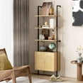 thumbnail image 2 of Vabches 5-Shelf Ladder Bookshelf with Rattan Cabinet, Wall Mounted Bookcases with Open Space Shelf, Natural, 2 of 7
