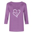 thumbnail image 4 of Plebaso Hauts à Cœur pour Femmes Manches 3/4 Col Rond T-Shirts Décontractés Imprimés chandail-Overs Femmes 2025 Blouses, 4 of 4