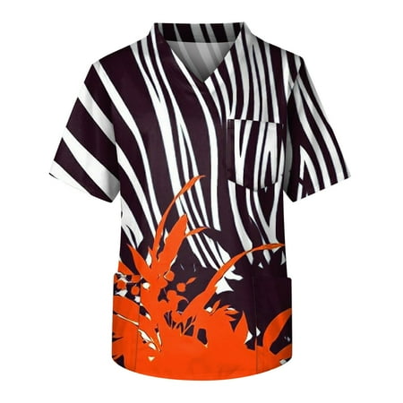 

Alrise Medical Scrub Tops for Men Short Sleeve V-Neck Tops with Pockets Orange 3X-Large