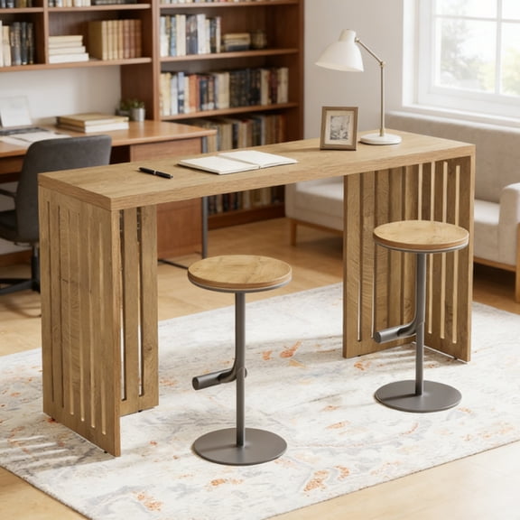 Bar Table, 63-Inch Counter Height Pub Table, Industrial Bar Height Table, Rectangular High Top Kitchen & Dining Counter Tables with Louvered Base for Narrow Space, Natural