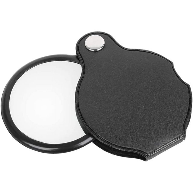 Mini lupa de bolsillo plegable de 3 piezas, vidrio óptico 5X con estuche protector de cuero giratorio, lupa portátil para lectura en la oficina y ocio Rojo Verde JM