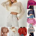 thumbnail image 4 of Women Mesh Fishnet Crop Tops Long Sleeve Crew Neck Hollow Out Loose Shirts, 4 of 9