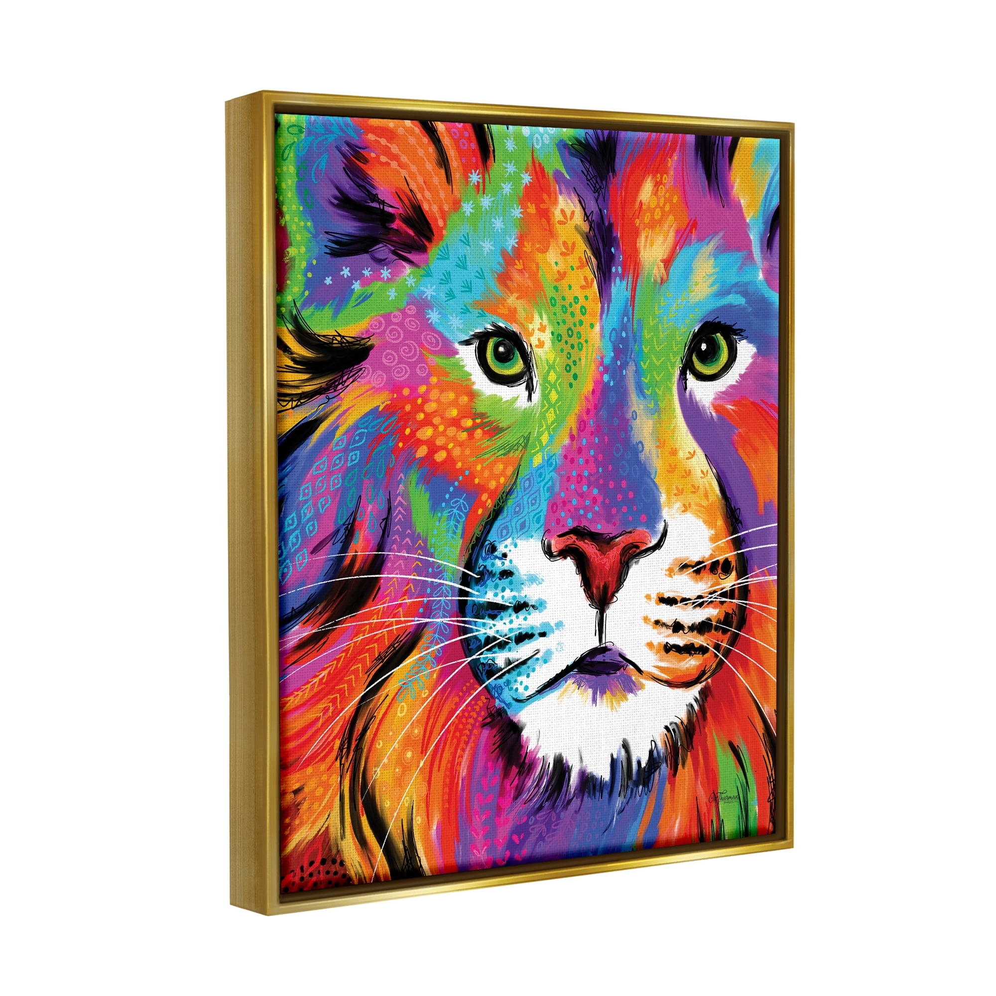 Stupell Industries Bold Hued Lion Portrait Animals & Insects Painting Gold Floater Framed Art Print Wall Art, 25 x 31