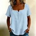thumbnail image 2 of Kezqiaxn Button Down Shirts for Women Striped Short Sleeve Square Neckline Work Blouse Dressy Summer Tops Plus Size Fashion, 2 of 8