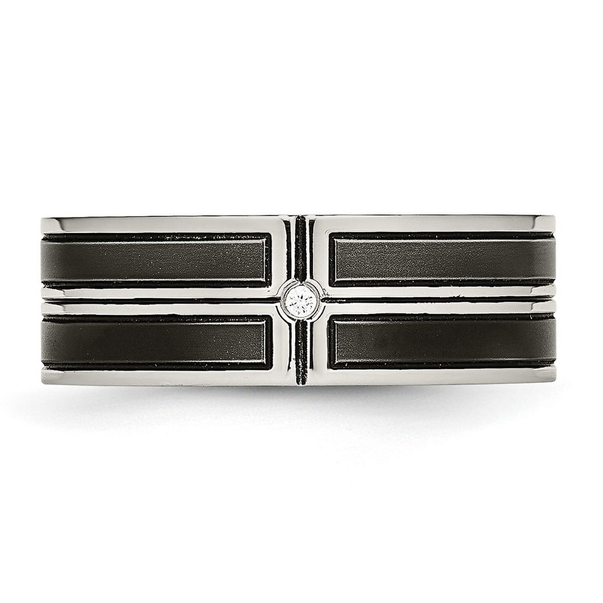 8mm Stainless Steel Brushed and Polished Black Ip Plated Cubic Zirconia Band Ring Size 11.5 Ring for Women and Men