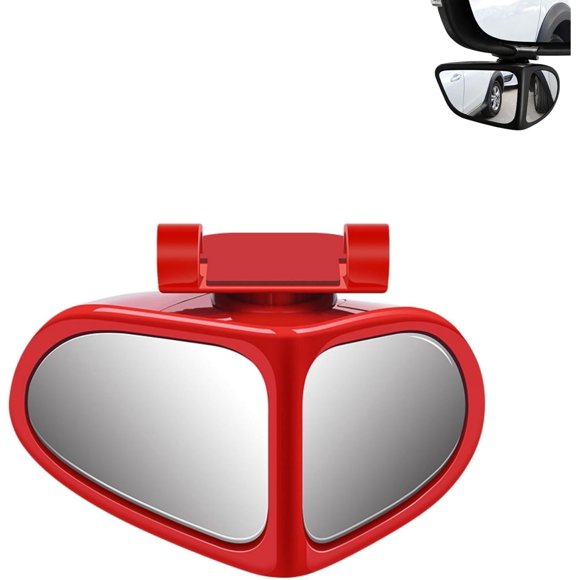 Miroir d'Élimination des Taches sur les Stores de Voiture HD, Nouveau Miroir Latéral de Voiture, Angle Mort Rotatif à 360° Réglable Résistant à la Pluie/au Brouillard, Vue Arrière, Miroir Auxiliaire à Double Angle Grand et Double Vue (Rouge, Gauche)