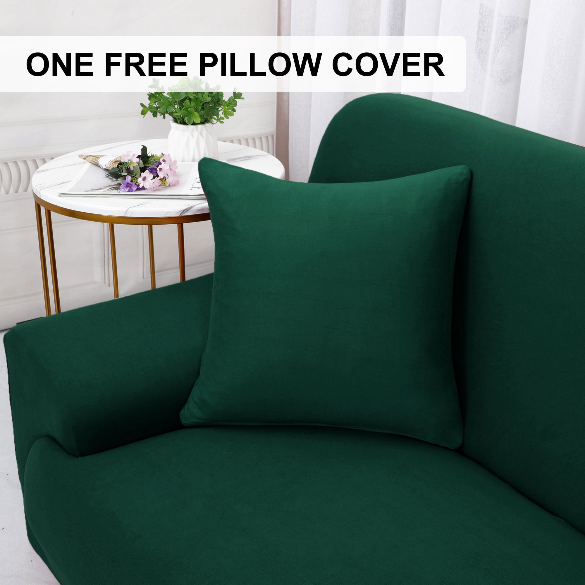 PiccoCasa Thick Stretch Sofa Cover 1 Seater Solid Couch Cover, Dark Green