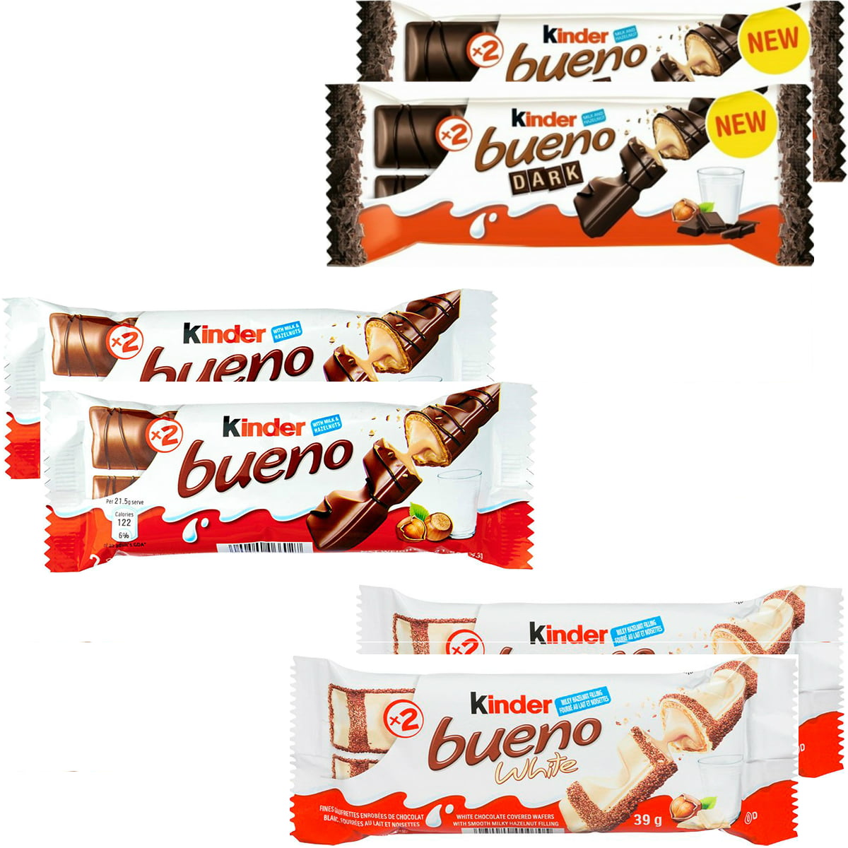 Kinder Bueno, Kinder Bueno White, Kinder Bueno Dark - Variety Combo - (6  packets - 12 pieces)