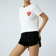 thumbnail image 3 of KOMOO Women Letters T-Shirt Heart Print Short Sleeve Round Neck Tee Breathable Casual Tops, 3 of 10