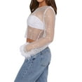 thumbnail image 4 of Womenacute;s Summer Sheer Mesh Tops Long Sleeve O Neck Feather Patchwork Clubwear Tops, 4 of 6