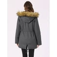 thumbnail image 4 of Unique Bargains Women Windproof Winter Parka Puffer Coat with Faux Fur Hood 2XL Gray, 4 of 6
