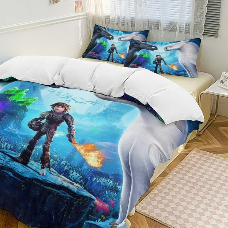 How to Train Your Dragon Bed Duvet Cover Microfiber Bedding Sets 3D Printed Lightweight 3 Piece Comforter Sets 1 Duvet Cover and 2 Pillow Shams for