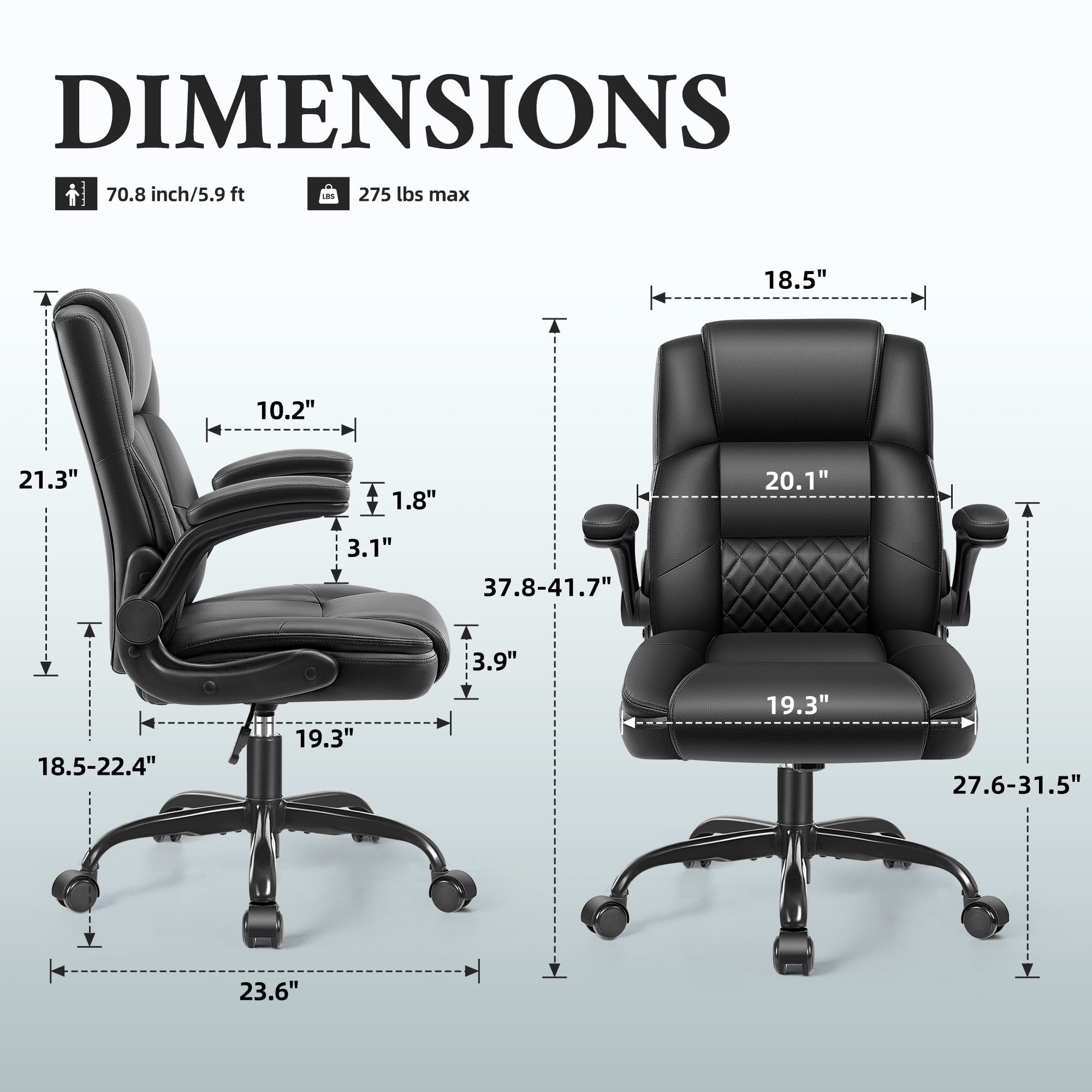 ALLGOD Leather Office Chair 400lbs, Ergonomic Desk Chairs with Back Support, Computer Chair with Wheels and Adjustable Armrest for Home Office, 360°Swivel Free, Black