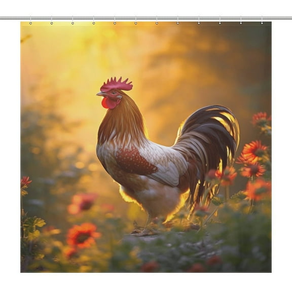 Rooster Vintage Barn Colorful Flowers Shower Curtain Cloth Fabric Bathroom Decor with Hooks