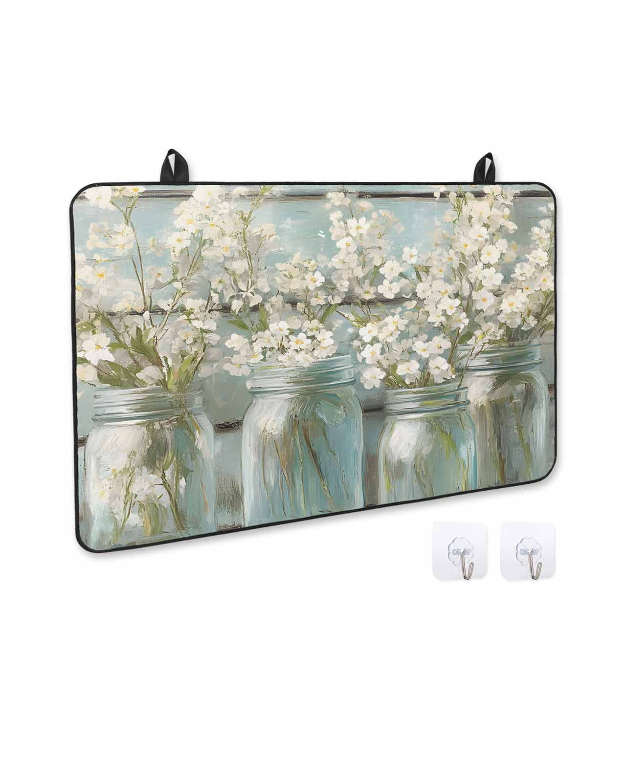 nqOlkjepod Large Induction Cooktop Protector Mat 36"x21", Retro Flower Stove Top Covers for Electric Stove, Farm Bottle Floral Modern Oil Painting Stove Burner Cover Mats, Glass Top Stove Cover
