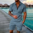 thumbnail image 3 of LEKDFST Mens 2 Piece Zip Tracksuit Polo Shirt and Shorts Sets Short Sleeve Casual Summer Outfits Set Light Blue M, 3 of 5