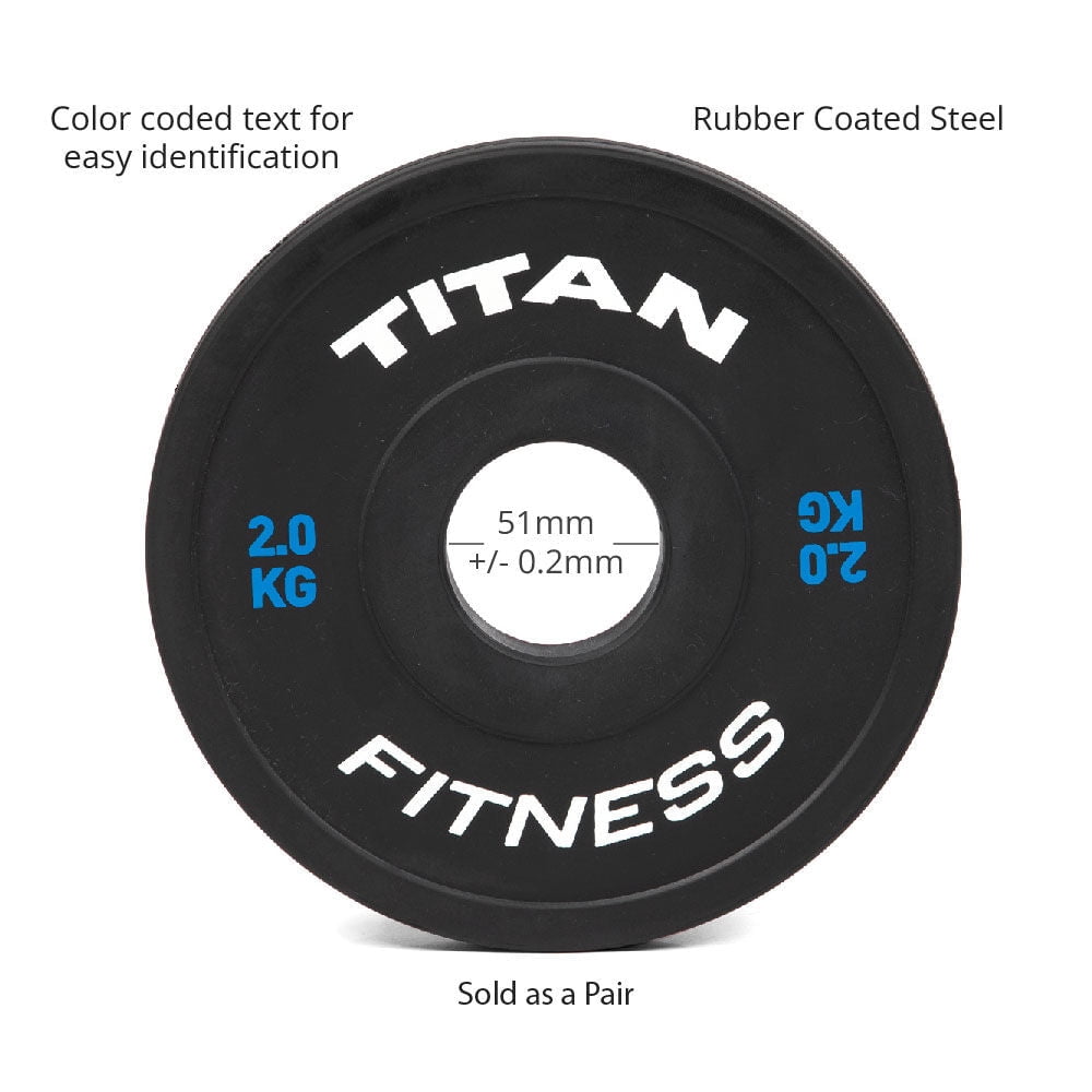 Titan Fitness 2 KG Pair Black Change Fractional Weight Plates, Rubber Coated Steel Bumper Plates, Fit Olympic Sized Barbells For Strength Training and Weightlifting