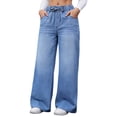 thumbnail image 4 of Women's Casual Jeans, Elastic Drawstring Waist Loose Fit Denim Pants with Pockets, Mid Waist Street Style Baggy Jeans, Comfortable Trousers for Daily Wear Light Blue L, 4 of 8