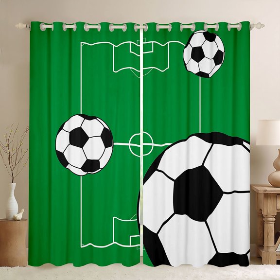 Manfei Football Soccer Black Out Curtains for Teens Boys Girls,Ball Gamer Curtains Pack of 2 (42x63 Each),Sport Theme Bedroom Curtains,Breathable Home Decor