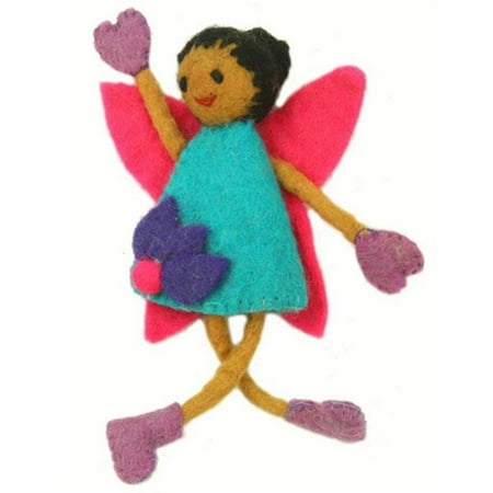 Global Groove Hand Felted Tooth Fairy Pillow - Black Hair with Blue Dress