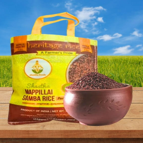 Shastha Premium Unpolished Whole Grain Mappilai Samba Rice / Red Rice - Pack of 1 × 5 lbs