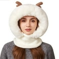 thumbnail image 6 of Women's 3-in-1 Winter Face Mask Beanie Hat, Full Coverage Balaclava Style with Cartoon Antlers, Adjustable Neck Warmer Scarf, Windproof Cold Weather Gear, Plush Trim - White, 6 of 6