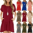 thumbnail image 3 of 2022 Summer Dresses for Women Round Collar Short Sleeve Stitching Big Swing Long Dress, 3 of 7