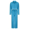 thumbnail image 5 of TrendVibe365 Womens Summer Outfits 2 Piece Solid Color Croped Button Down Cardigan Lapel Neck Long Sleeve Shirts and Wide Leg Long Pants Cosy Loose Fit Pajamas Lounge Set Loungewear Summer Outfits, 5 of 6