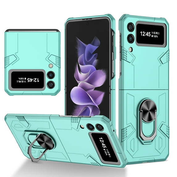 Allytech Case for Samsung Galaxy Z Flip 3 5G Released, Slim Thin All-Inclusive Hard PC Rugged Rotatable Ring Holder Support Car Mount Magnetic Stand Cover for Galaxy Z Flip 3 2021, Skyblue