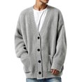 thumbnail image 2 of Mens Cardigan Sweater Button Down Long Sleeve V Neck Cable Knit Sweater with Pockets Grey M, 2 of 4