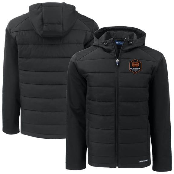Men's Cutter & Buck Black Houston Dynamo FC Big & Tall Evoke Hybrid Eco Softshell Recycled Full-Zip Hoodie Jacket
