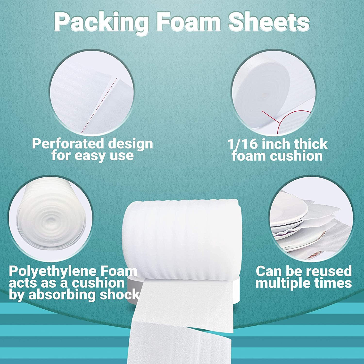 12x60WT New 6 Rolls of Foam Wrap 12 x 60' Feet. Packing Foam Sheets 12 x  12 Packing Supplies for Moving, Storing, Shipping. Foam Wrap Moving  Supplies. Perfect for Dishes, Glasses, Fragile