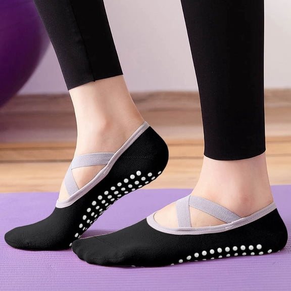RKSTN Socks for Women No Show Pilates Socks Cross Weave Straps Grip Athletic Yoga Socks with Pilates Silicone