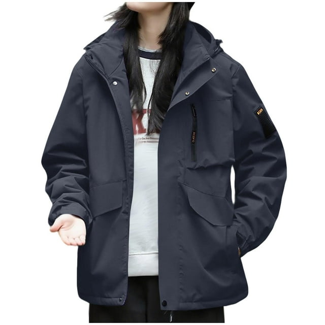 Chaquetas y abrigos casuales de manga larga con capucha para mujer, de moda, de color liso, con capucha, de manga larga, resistentes al viento y al agua, para montañismo al aire libre y rompevientos,