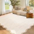 thumbnail image 2 of Garvee 6'x9' Modern Scalloped Rug Washable Rug with Non Slip Backing, Neutral Farmhouse Soft Low Pile Carpet for Living Room Bedroom Home Office, Beige, 2 of 8