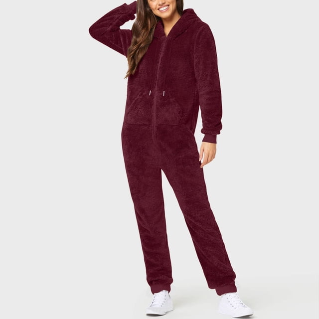 Babysbule Pantalon pour Femmes Femmes Combinaison à Capuche à Manches Longues Pyjama Décontracté Hiver Chaud Combinaison de Nuit