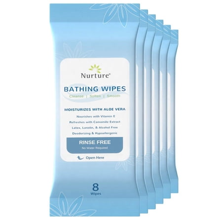 No Rinse Bathing Wipes (6-Pack) | 48 Microwavable Adult Wash Cloths with Aloe