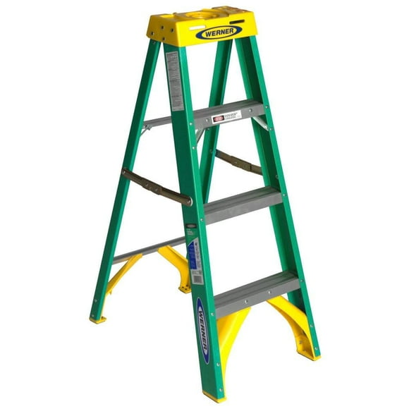 Werner 363 single Sided step Ladder with Pail Shelf, 250 Lb., 3 in, Front x 1-1/8 in Rear