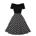 thumbnail image 4 of XIAOCHA Women's Polka Dot Dress Fitted Flared off Shoulder Short Sleeves Retro Swing Dress Stretchy Vintage Party Dresses, 4 of 8
